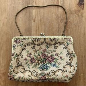 Classic cream Vintage Walborg (1950/60s) Handmade Germany Tapestry Clutch Purse
